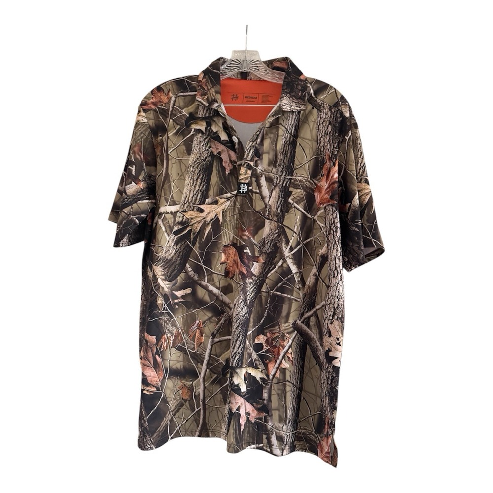 HAZARDS & BOGEYS Men's Tree Leaves Camo Hawaiian ButtonUp Polyester Shirt-MEDIUM
